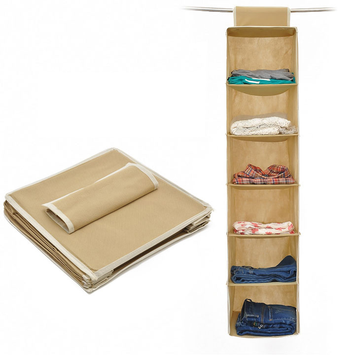 6 Section wardrobe hanging closet organizer portable clothes closet storage bag for clothing socks hats shoes bags