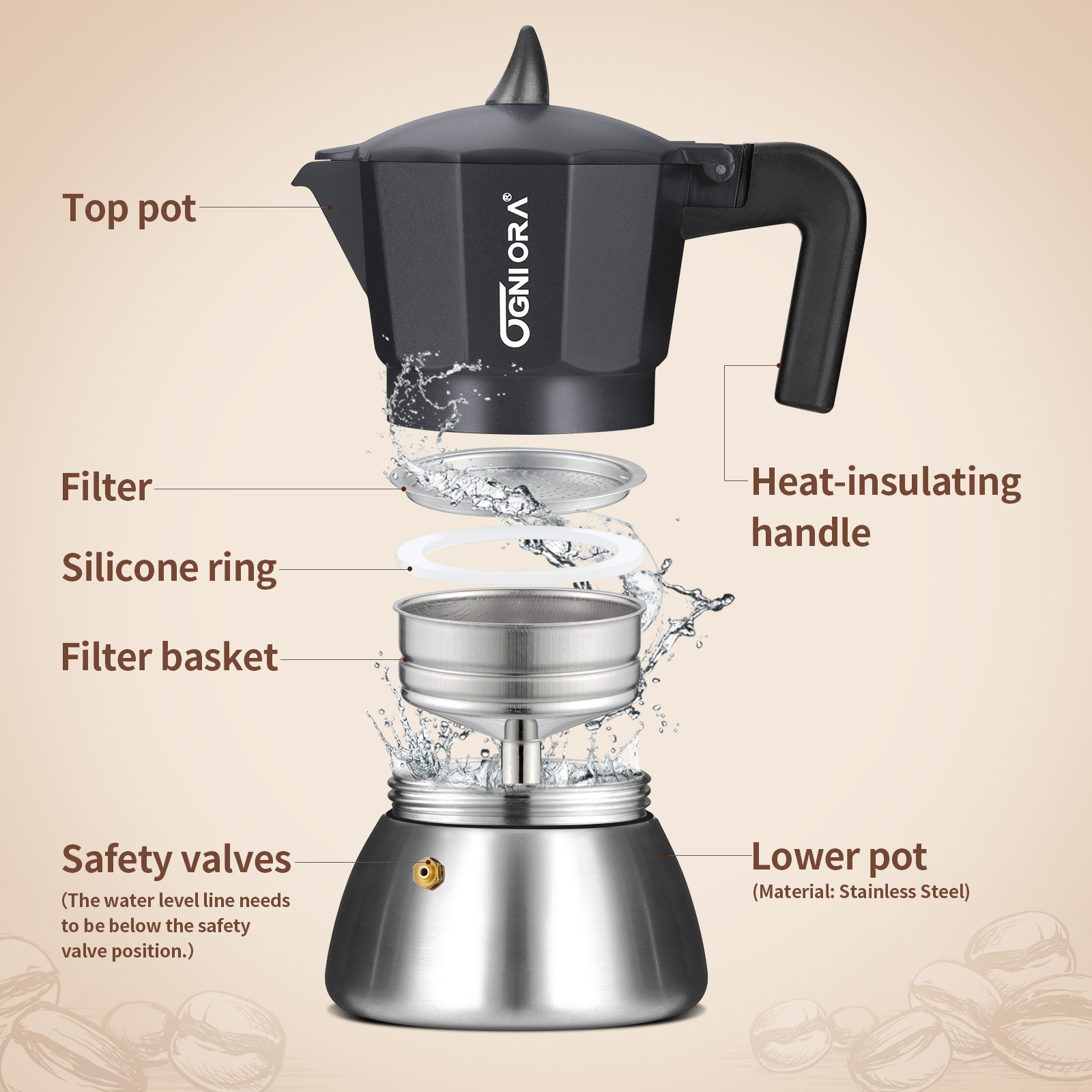 Bialetti Supplier Coffee Pots Moka Pot 304 stainless steel Household Espresso Coffee pot