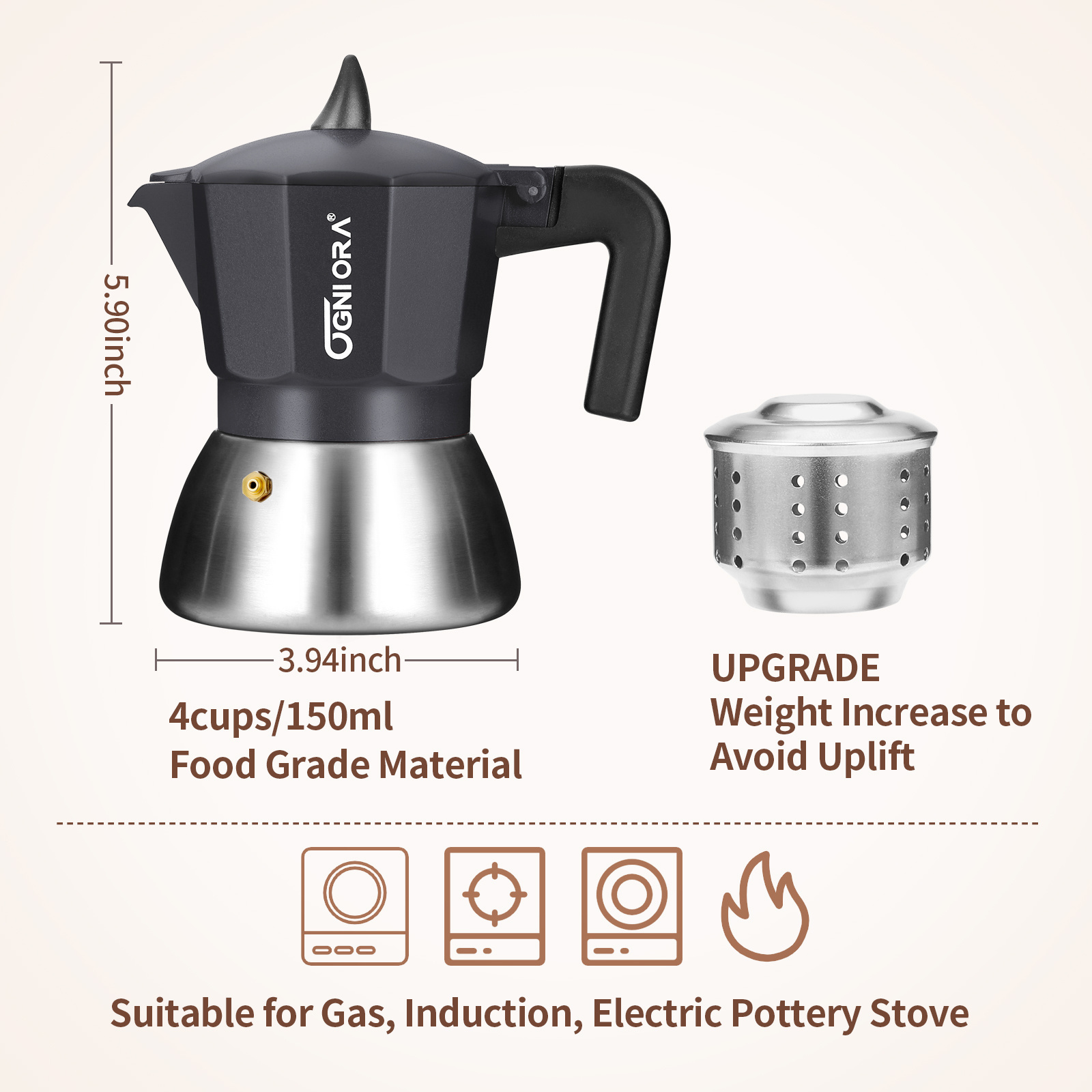 Bialetti Supplier Coffee Pots Moka Pot 304 stainless steel Household Espresso Coffee pot