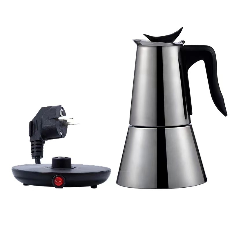 Electric Stove Espresso Maker Moka Pot 6 Cups Percolator Coffee Pot Electric Stainless Steel Classic Cafe Maker EU Plug