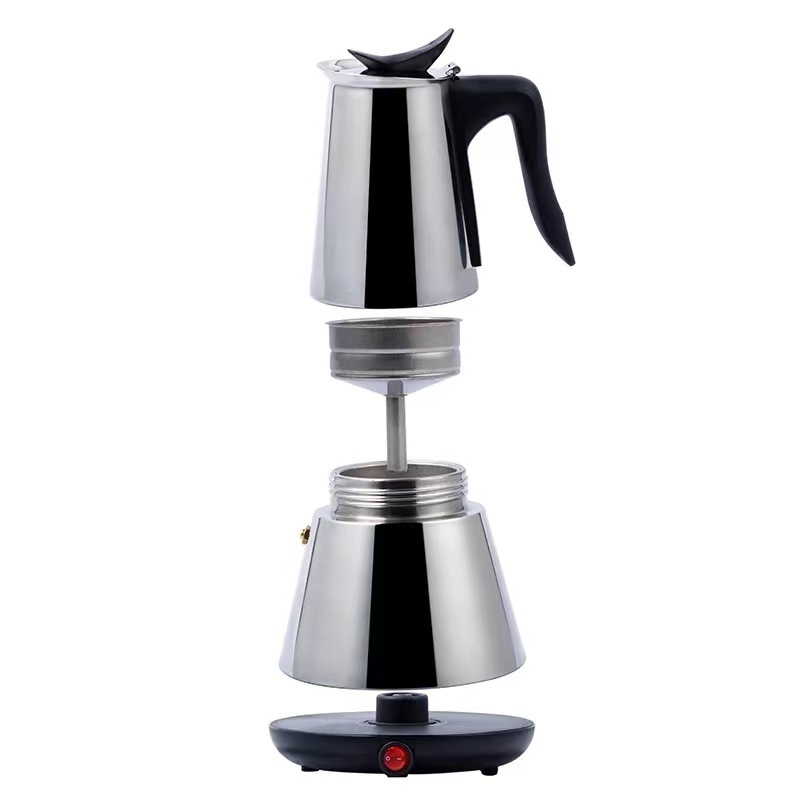 Electric Stove Espresso Maker Moka Pot 6 Cups Percolator Coffee Pot Electric Stainless Steel Classic Cafe Maker EU Plug