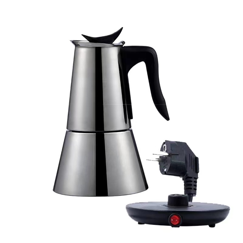 Electric Stove Espresso Maker Moka Pot 6 Cups Percolator Coffee Pot Electric Stainless Steel Classic Cafe Maker EU Plug