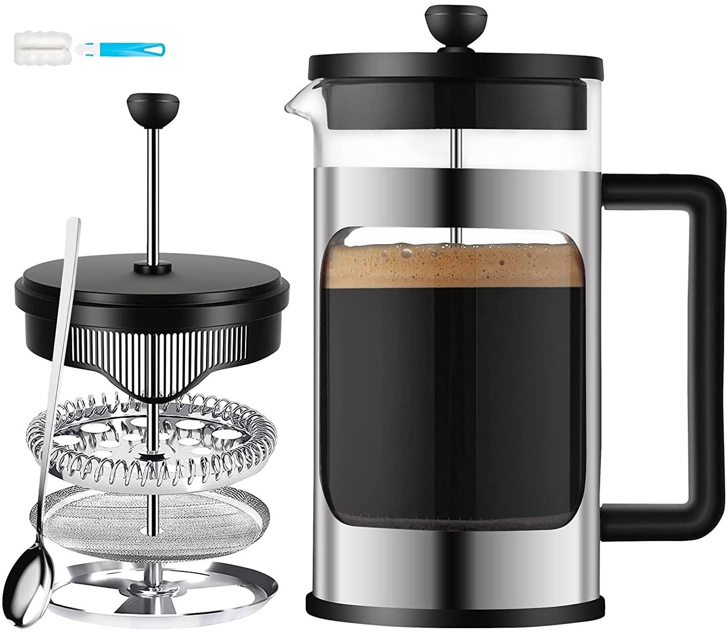 BPA Free Plastic French Press Coffee and Tea Maker Borosilicate Glass Coffee Mini French Press with 3 Filter Screens