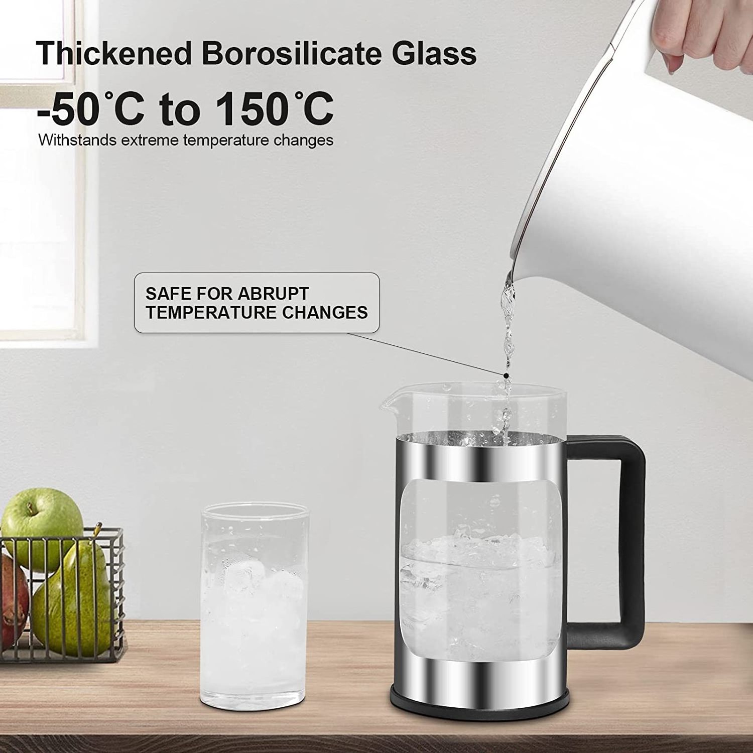 BPA Free Plastic French Press Coffee and Tea Maker Borosilicate Glass Coffee Mini French Press with 3 Filter Screens