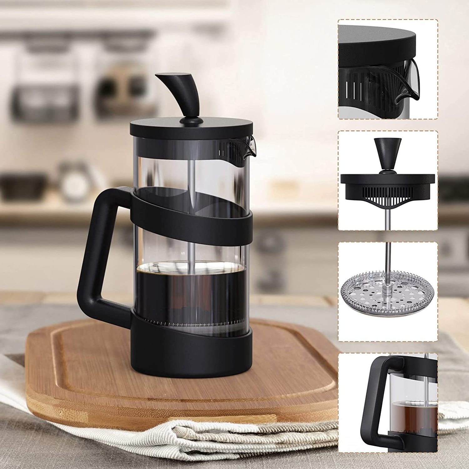 350ml 600ml 1000ml Bamboo Lid Cafetiere Prensa Francesa Stainless Steel Travel Camping Coffee French Press