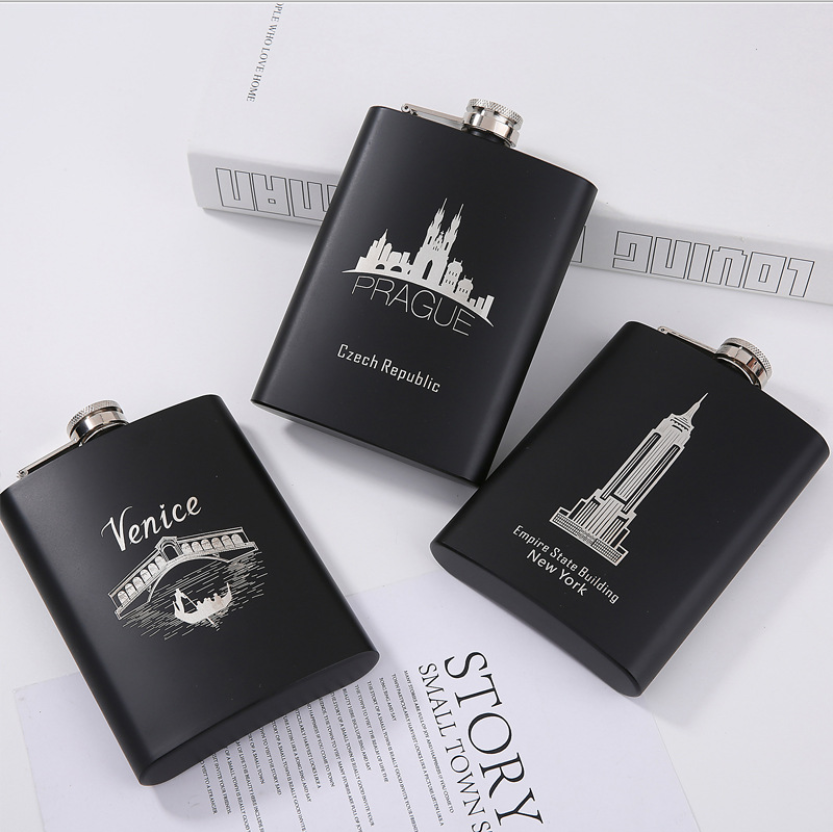 OEM logo flask matte black liquor flask 8oz black hip flask