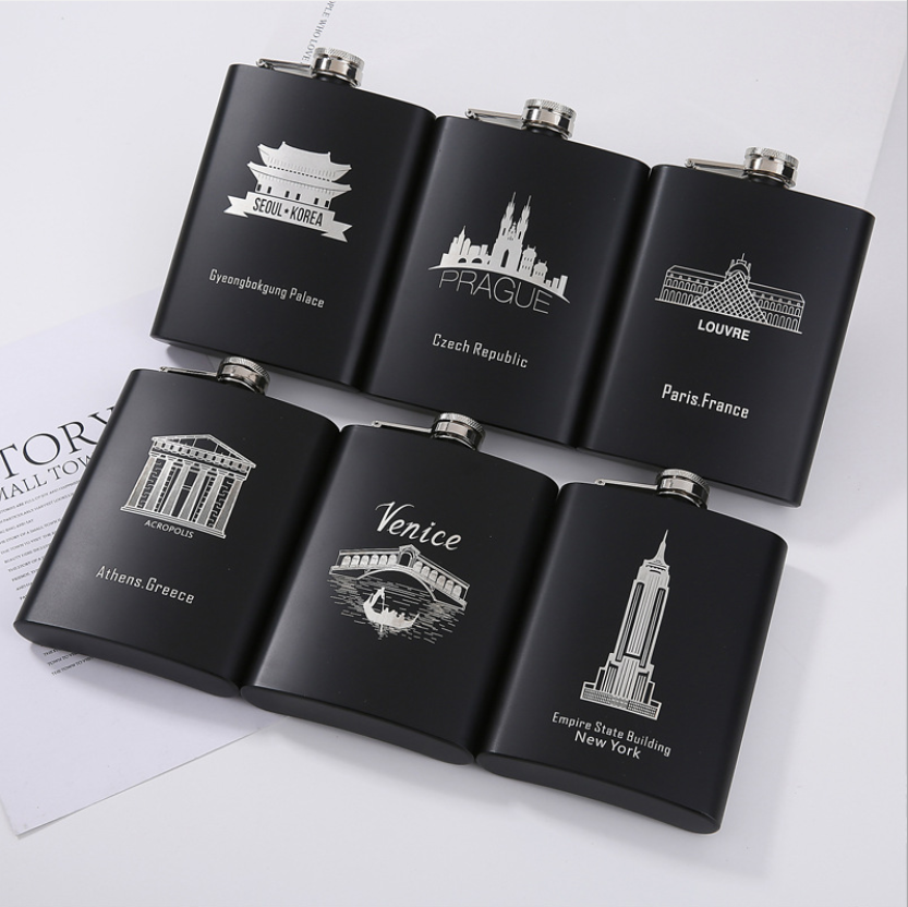 OEM logo flask matte black liquor flask 8oz black hip flask