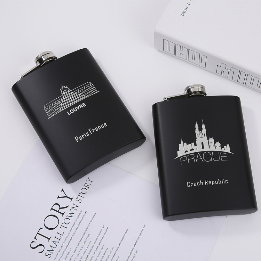 OEM logo flask matte black liquor flask 8oz black hip flask