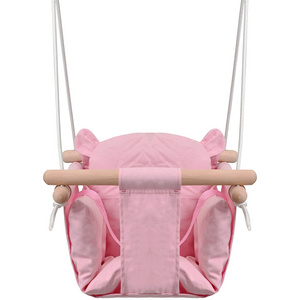 Cute and Secure bear baby swing seat pink Canvas Baby Cradle Swing  with Safety Belt for toddler