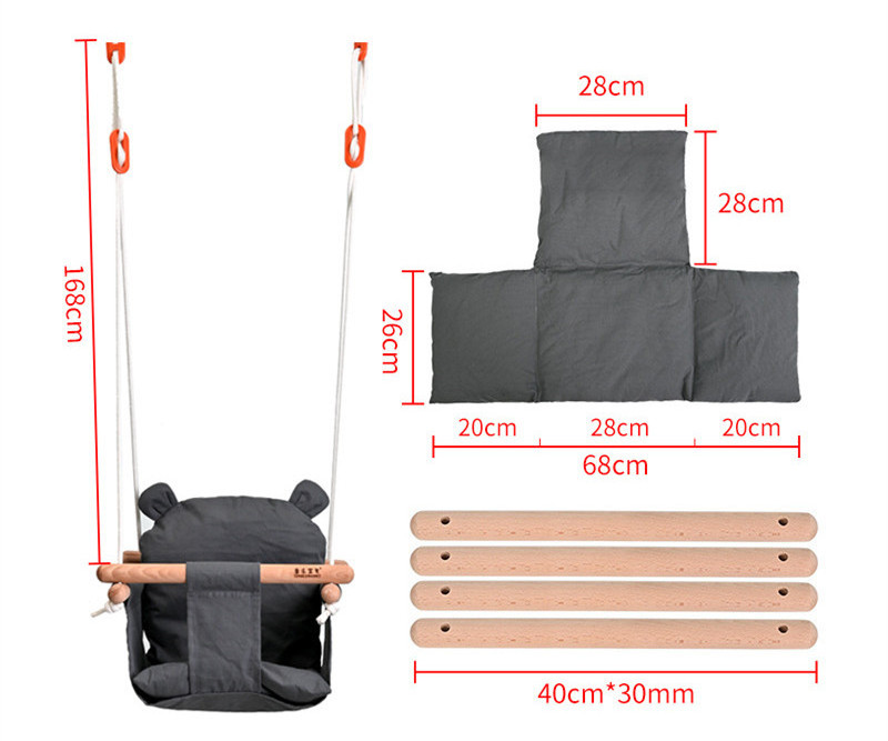 Cute and Secure bear baby swing seat pink Canvas Baby Cradle Swing  with Safety Belt for toddler