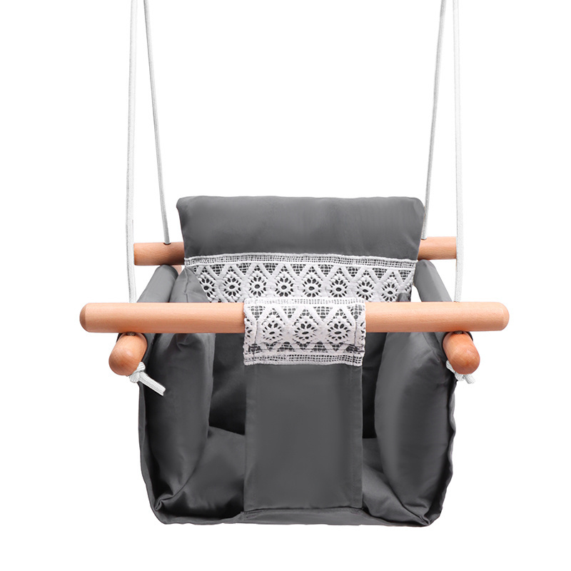 New Design Dark Grey Canvas Lace Swing with Pillow Hanging Gym for Kids