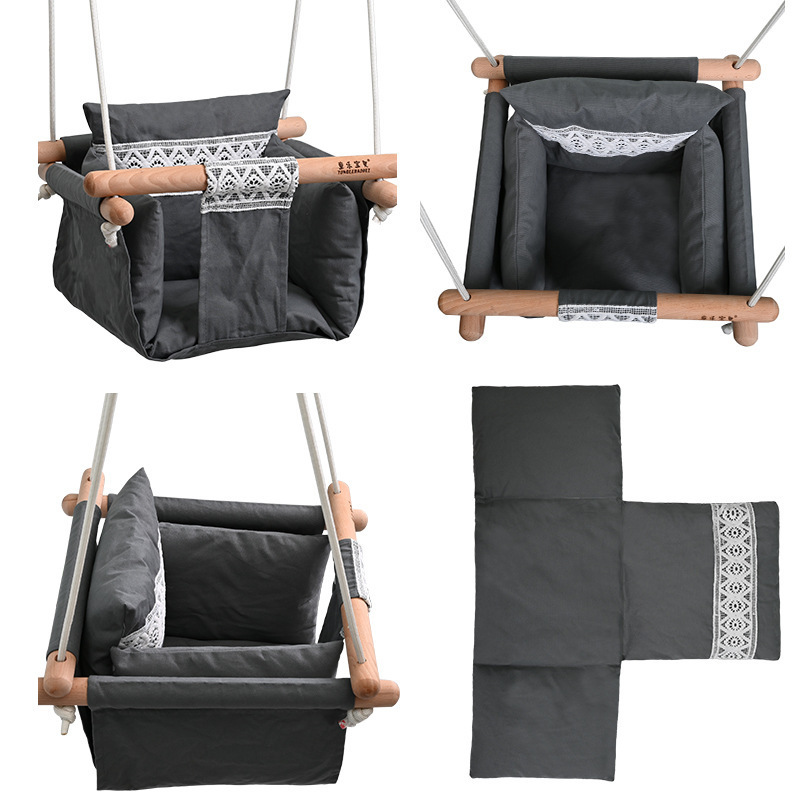 New Design Dark Grey Canvas Lace Swing with Pillow Hanging Gym for Kids