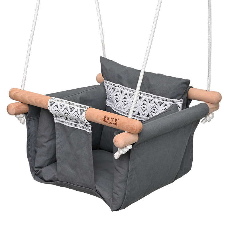 New Design Dark Grey Canvas Lace Swing with Pillow Hanging Gym for Kids