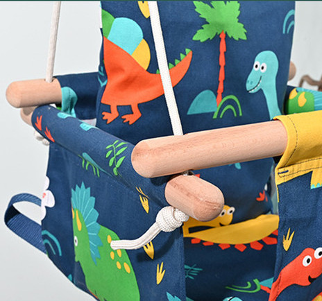 Canvas Baby Swing, Wooden Hanging Swing Seat Chair with Safety Belt, Durable Baby Hammock Chair