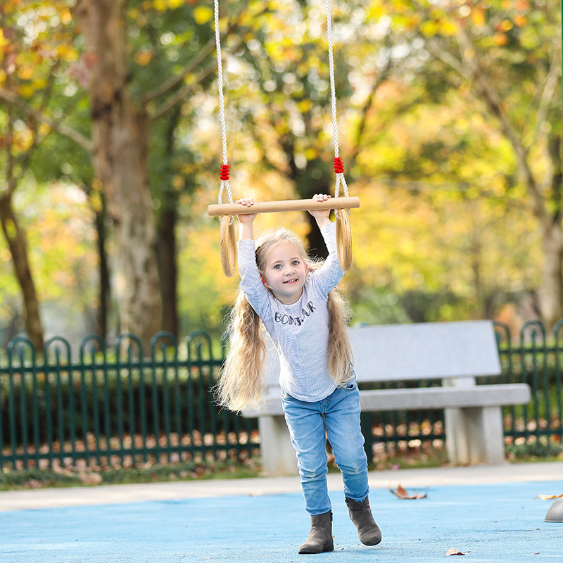 Outdoor gymnastic rings wood swing for kids