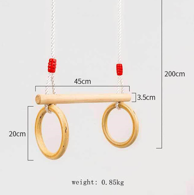 Outdoor gymnastic rings wood swing for kids