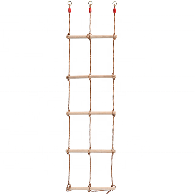 Wholesale Climbing Rope Ladder Tree Swing 3 Headed 5-Step 3-Rope Wood Ladder for Kids