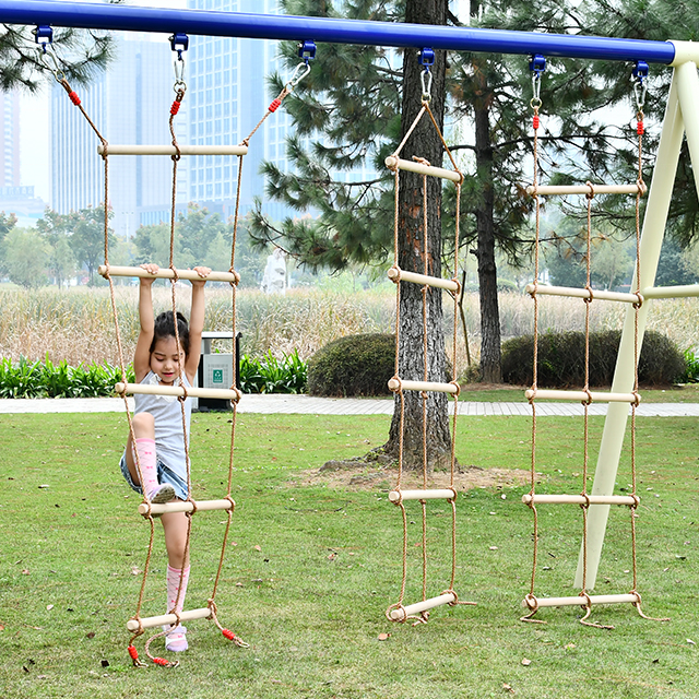 Wholesale Climbing Rope Ladder Tree Swing 3 Headed 5-Step 3-Rope Wood Ladder for Kids