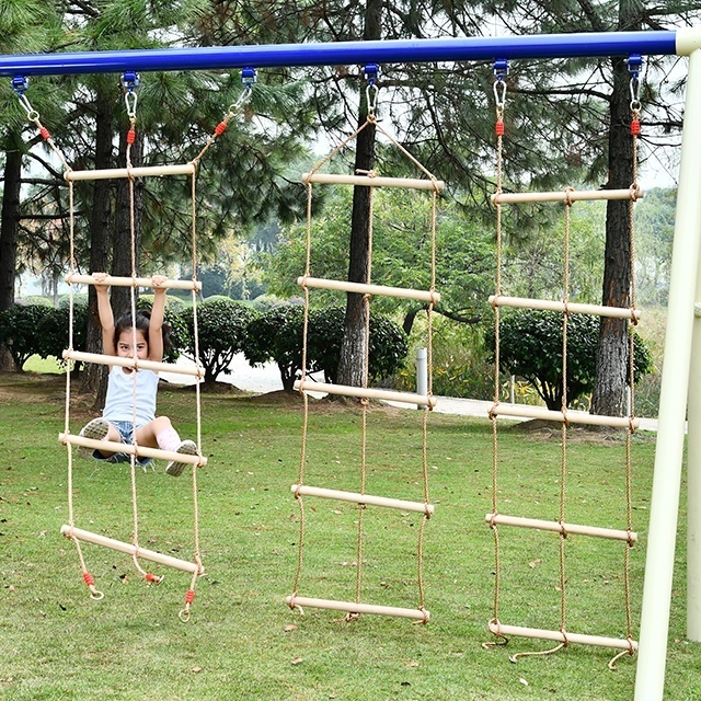 Wholesale Climbing Rope Ladder Tree Swing 3 Headed 5-Step 3-Rope Wood Ladder for Kids