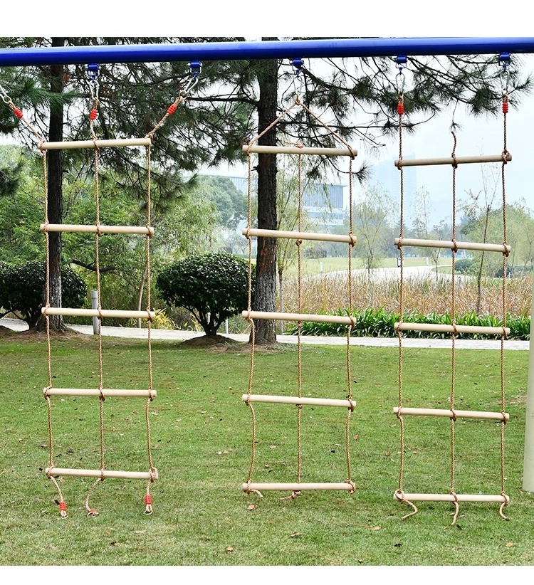 Wholesale Climbing Rope Ladder Tree Swing 3 Headed 5-Step 3-Rope Wood Ladder for Kids