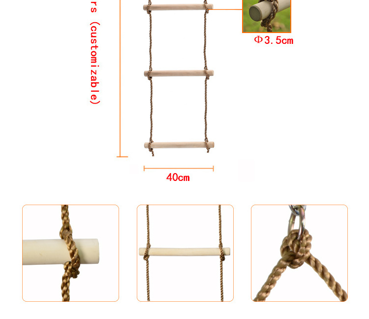 Hot Sale Climbing Rope Ladder Tree Swing Single Headed 6-Step Wood Ladder for Kids