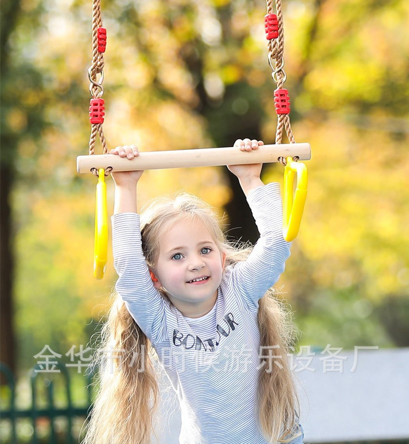 Playground Hanging Toys with Gym Rings Monkey Bar Kit  Adjustable Wooden Plastic Rings for kids