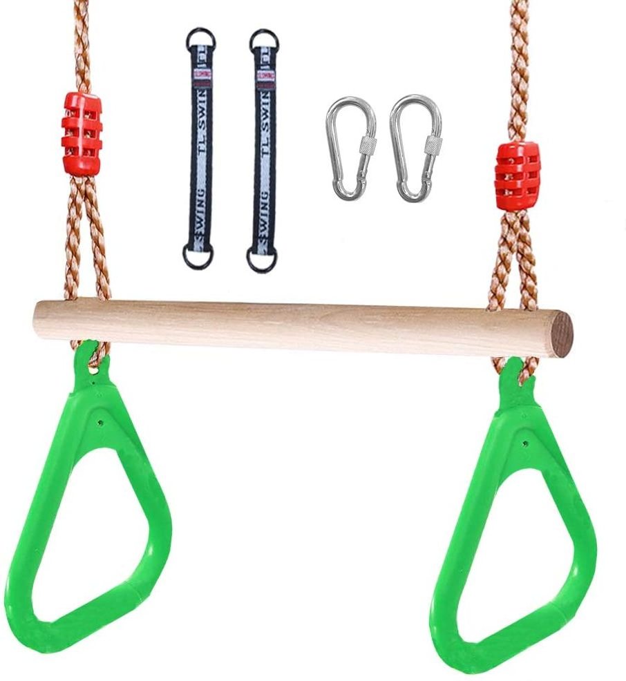 Playground Hanging Toys with Gym Rings Monkey Bar Kit  Adjustable Wooden Plastic Rings for kids