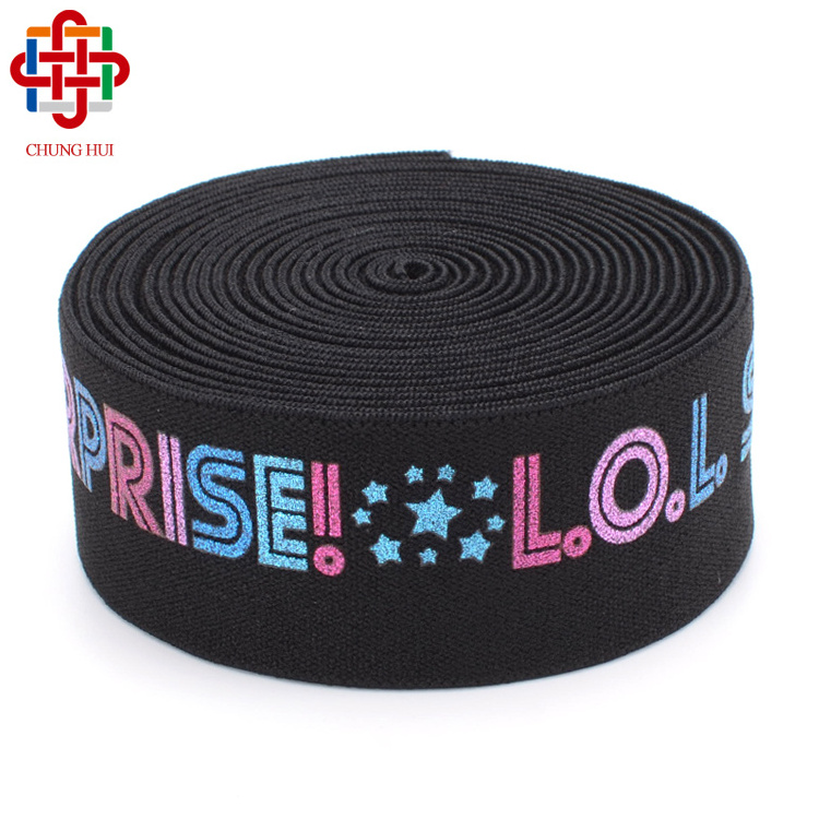 Factory Price  Multi Metallic Jacquard Elastic Webbing Tape Strap Black Silver Jacquard Soft Elastic Glitter Band