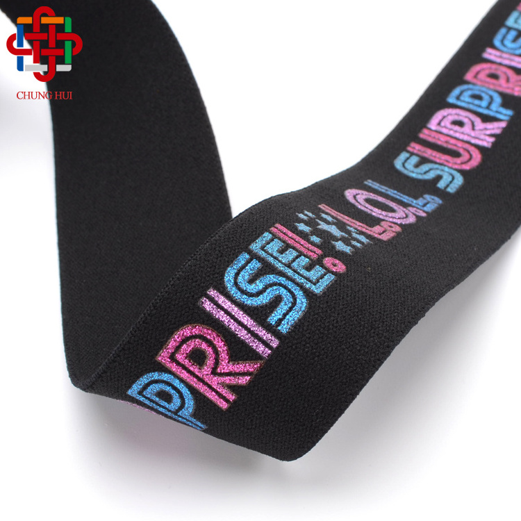 Factory Price  Multi Metallic Jacquard Elastic Webbing Tape Strap Black Silver Jacquard Soft Elastic Glitter Band