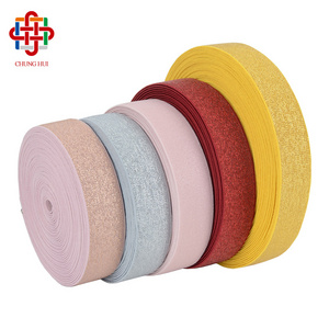 Factory Stock Sale Solid Color 5/8'' Silver Gold Rainbow Glitter Metallic FOE Elastic Ribbon for Waistband Hair Ties