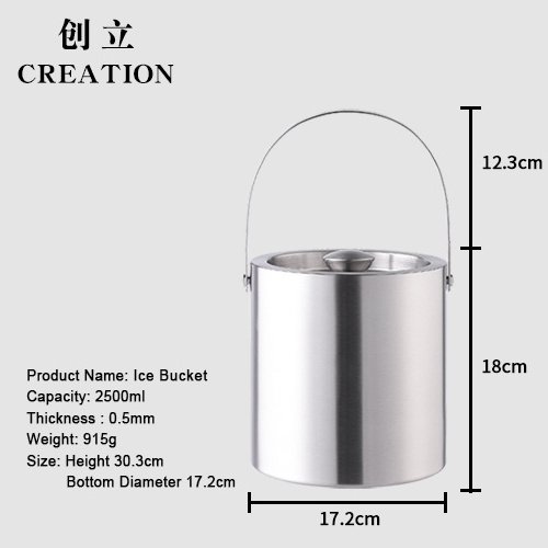 Creation  Top Seller Custom 2.5L Double Wall Wine Insulated Cooler Stainless Steel Metal Champagne Ice Bucket With Lid