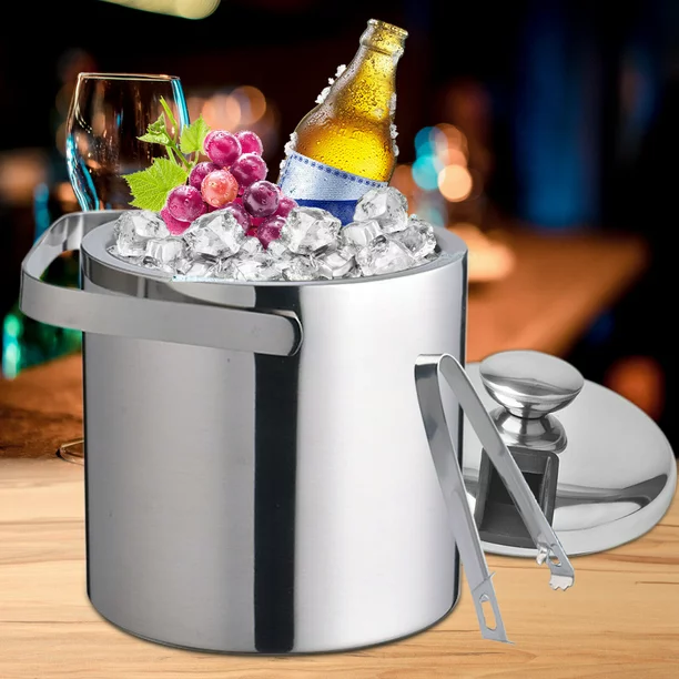 Creation Factory Direct Custom 1.3L Small Double Wall Insulated Metal Stainless Steel Wine Beer Ice Bucket With Lid Tongs