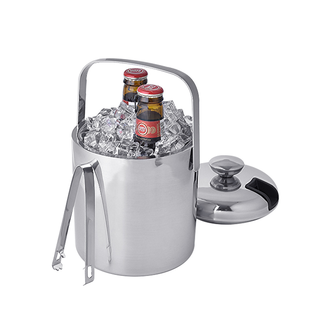 Creation Factory Direct Custom 1.3L Small Double Wall Insulated Metal Stainless Steel Wine Beer Ice Bucket With Lid Tongs