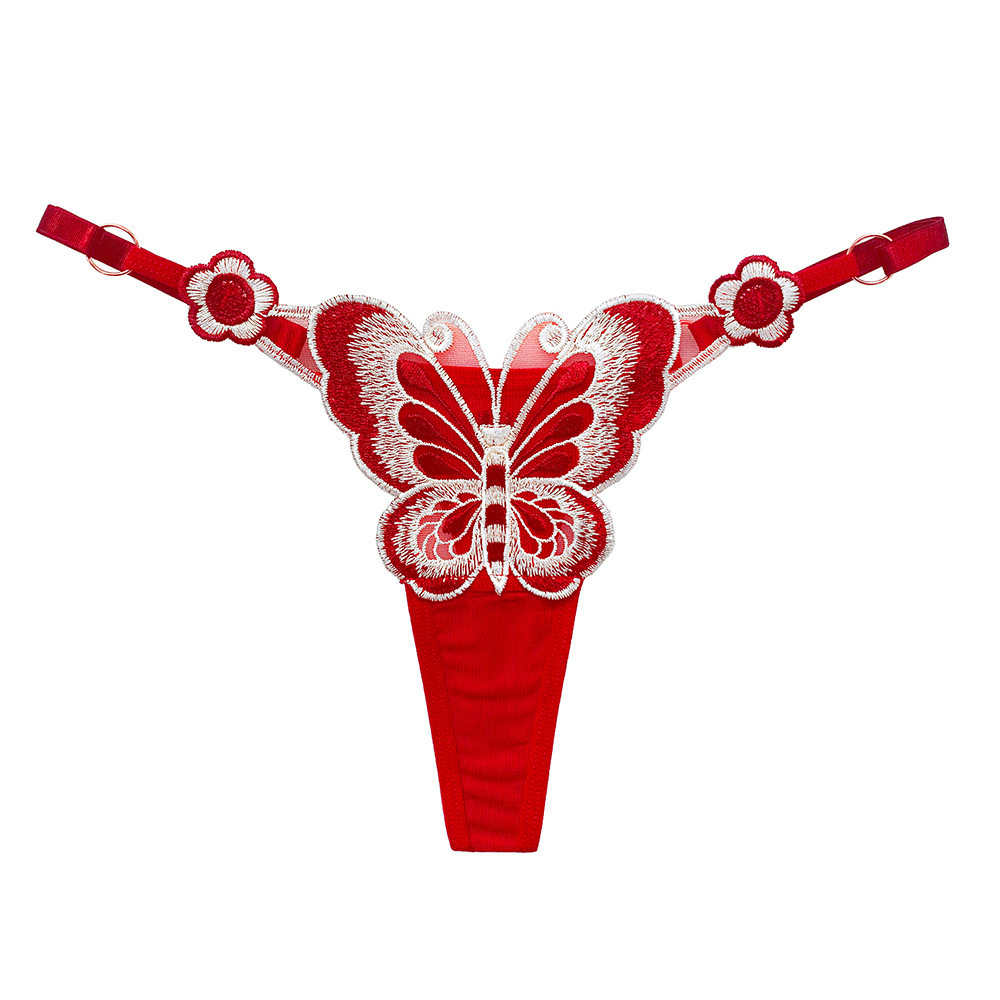 New Cute Butterfly Embroidery Women Thongs G Strings Sexy Transparent Mesh Briefs Adjustable Waist Panties G-string Thong