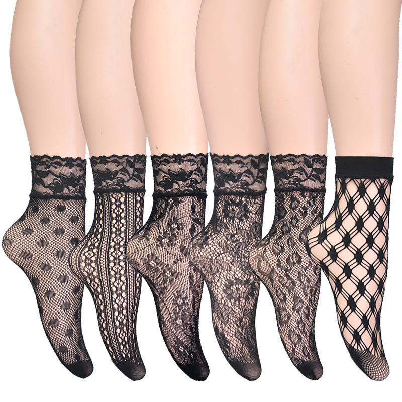 2021 Wholesales summer hollow sexy black socks female European and American stockings thin jacquard fishnet socks