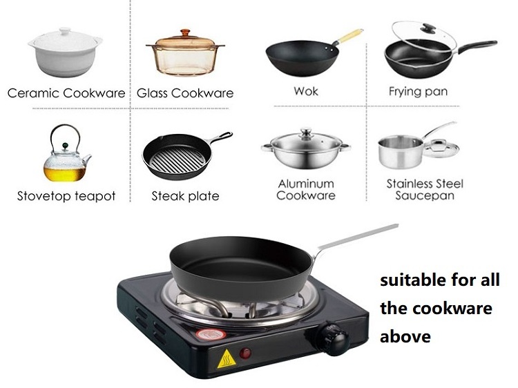 Home kitchen appliance 1000W electric cooking single hot plate with coil heating tube for Family Cooking