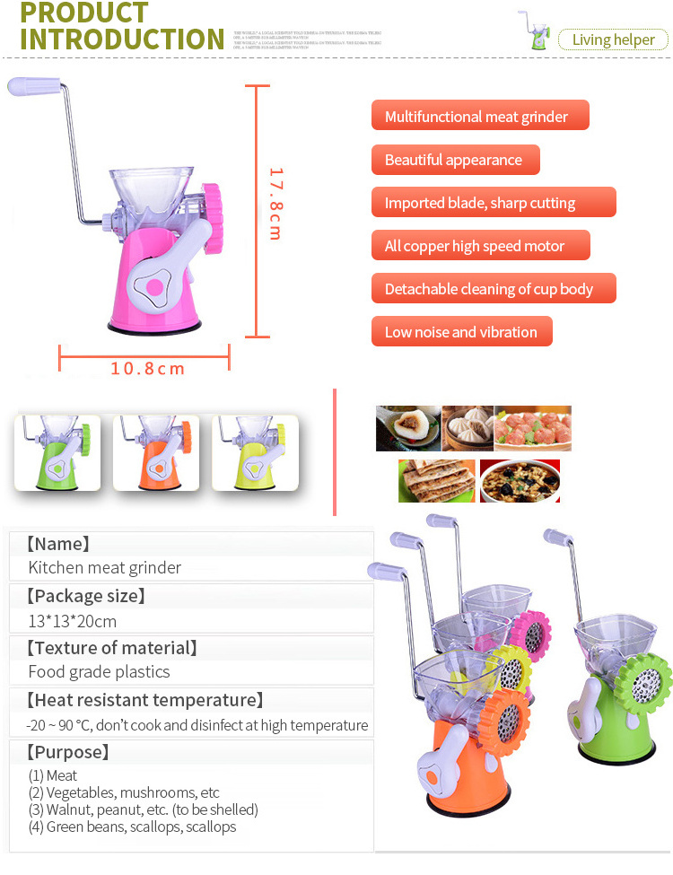 Best Price Superior High Quality Food Grinder Meat Fruit Vegetable Grinder Plastic Hotel Comfort Cast Iron Manual Meet Grinder