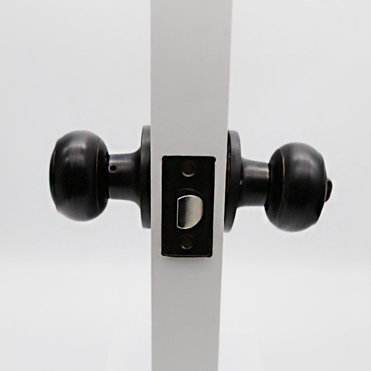 Without Key Round Interior Door Black Tubular Cylindrical Bathroom Keyless Door  Knob Lock