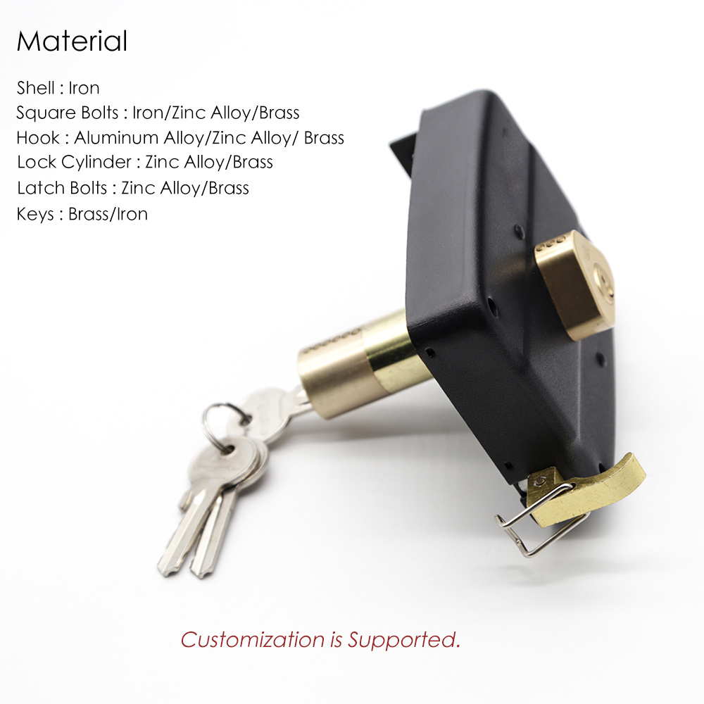 Customized Wholesale Square Bolt Iron Brass Rim Lock with Brass Keys