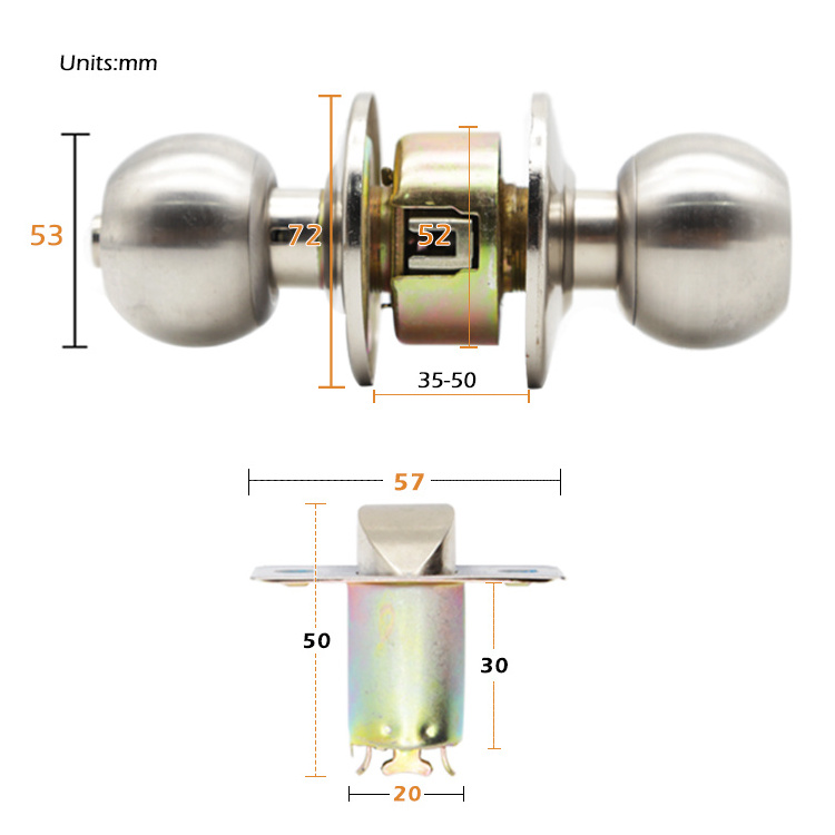 RTS Room Interior Privacy Ball Knob Door Handle 587 Entrance Cylindrical Round Door Lock