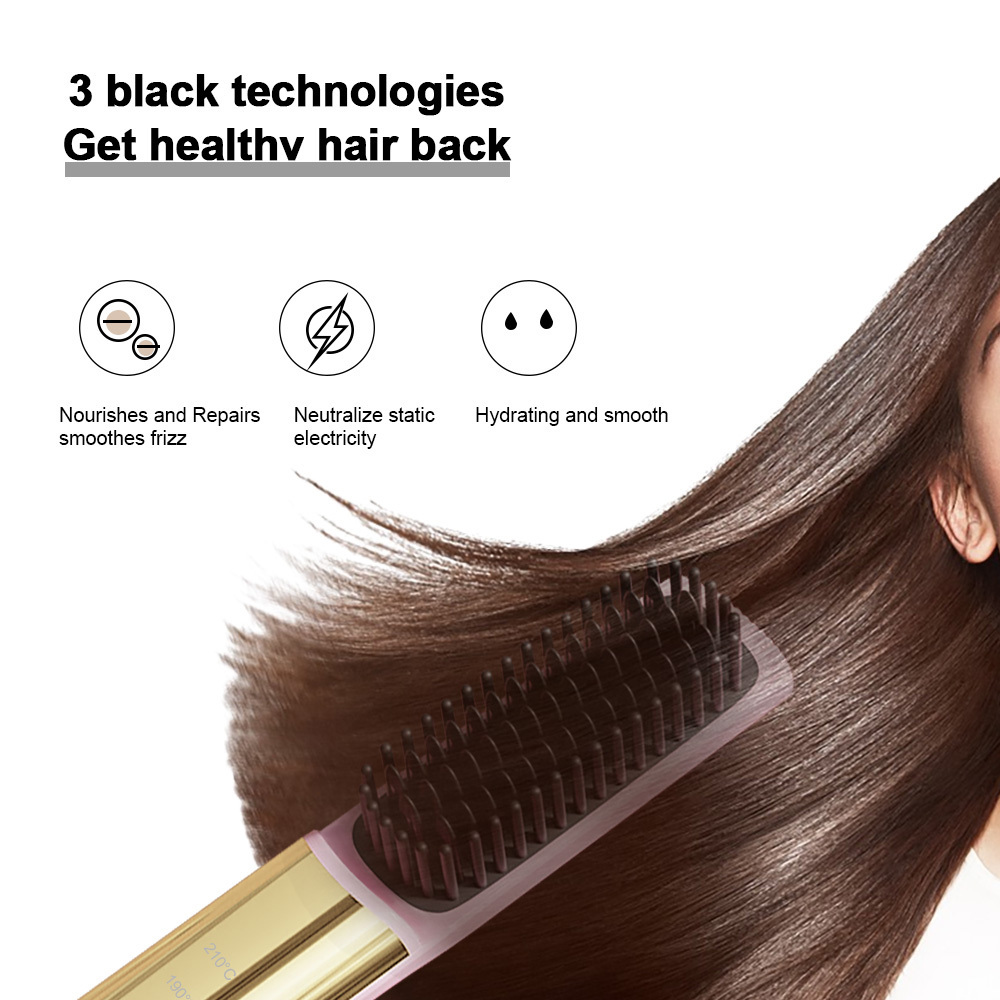 New 2024 Hot Sale PTC Heating Hair Straightener Brush Electric Smoothing Smart Hair Straightener Comb Brush