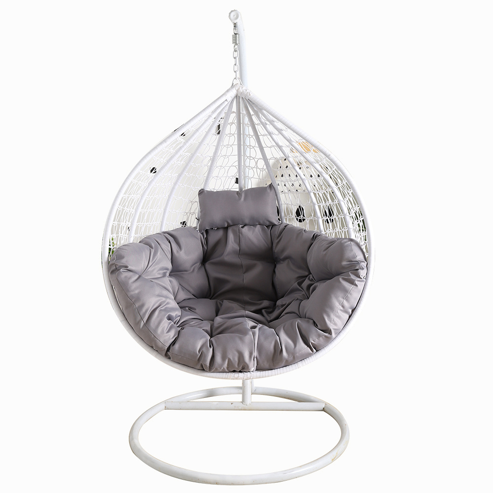 Wholesale Outdoor Furniture Garden Balcony Cheap Adult Size Metal Frame White Hanging Rattan Egg Chair with Cushion