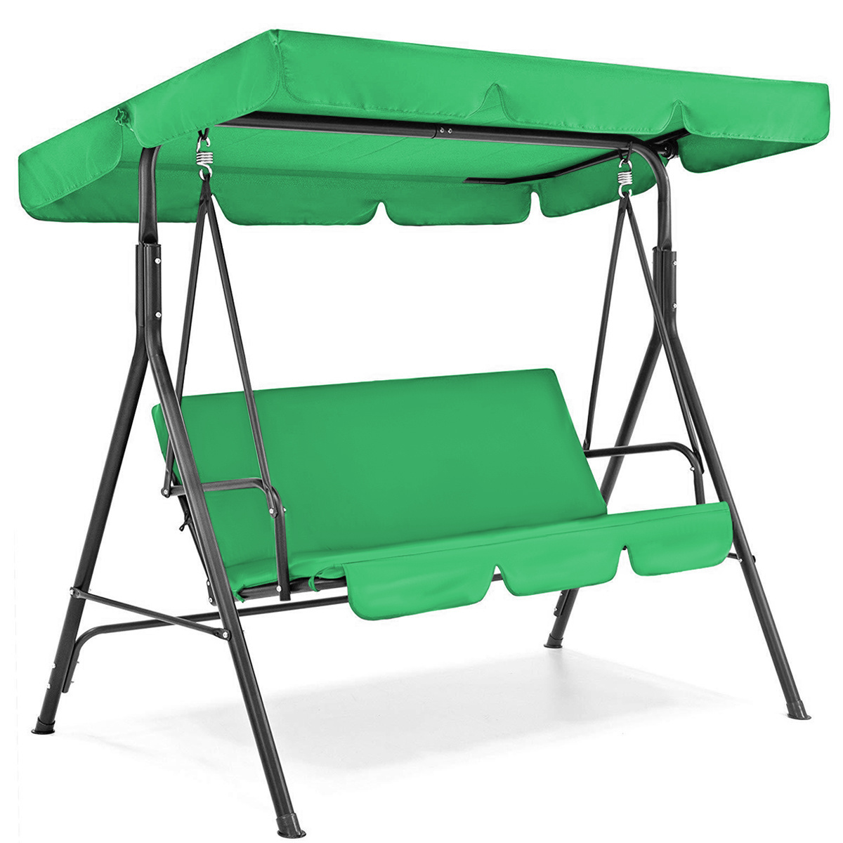 Wholesale Outdoor Garden Hanging 2 Seater Metal Swing Chair with Waterproof Green Fabric And Cotton Padded