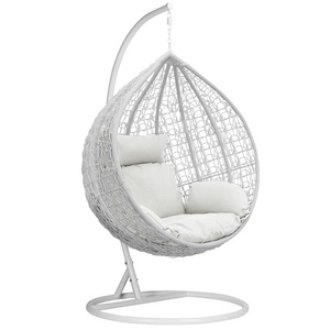 Wholesale Outdoor Garden Adult White Metal Framepatio Hanging Rattan Egg Shaped Swing Chair