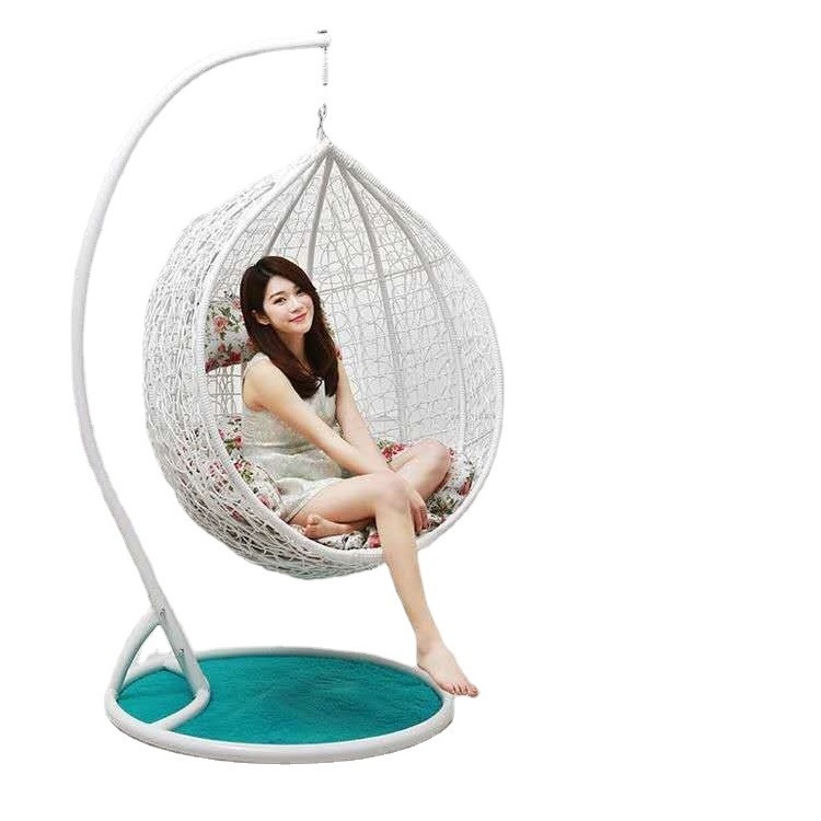 2023 new garden balcony adult easy to install paper box packaging woven round frame base single swing egg chair with bracket