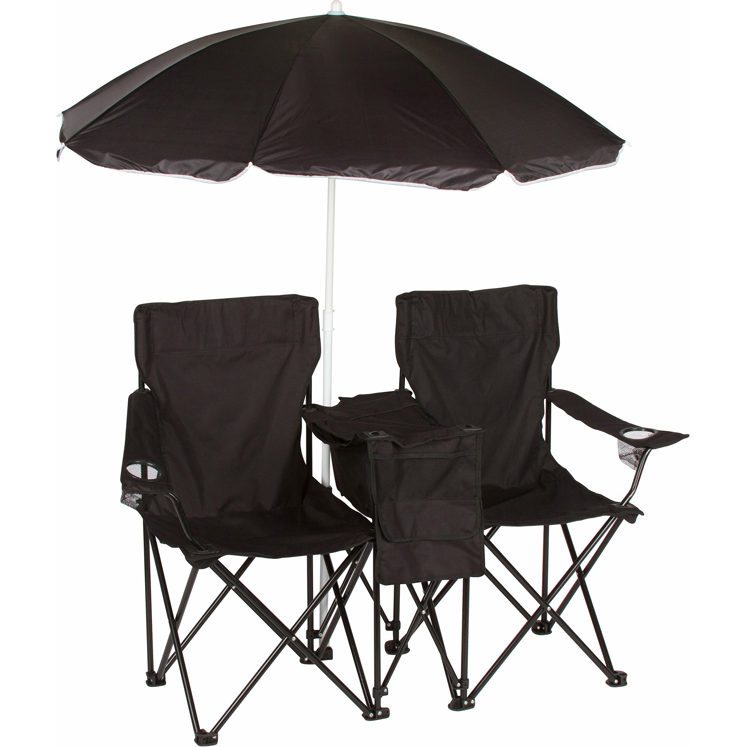 Wholesale Outdoor Steel Tube Black Fabric Utility Adult 2 Seat Folding Lover Beach Chair with Umbrella