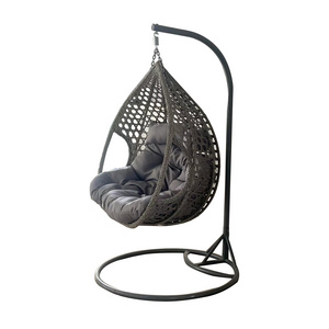 Garden Furniture Patio Balcony Adult PE Rattan Wicker Hanging Two Seater Egg Shaped Swing Chair with Stand