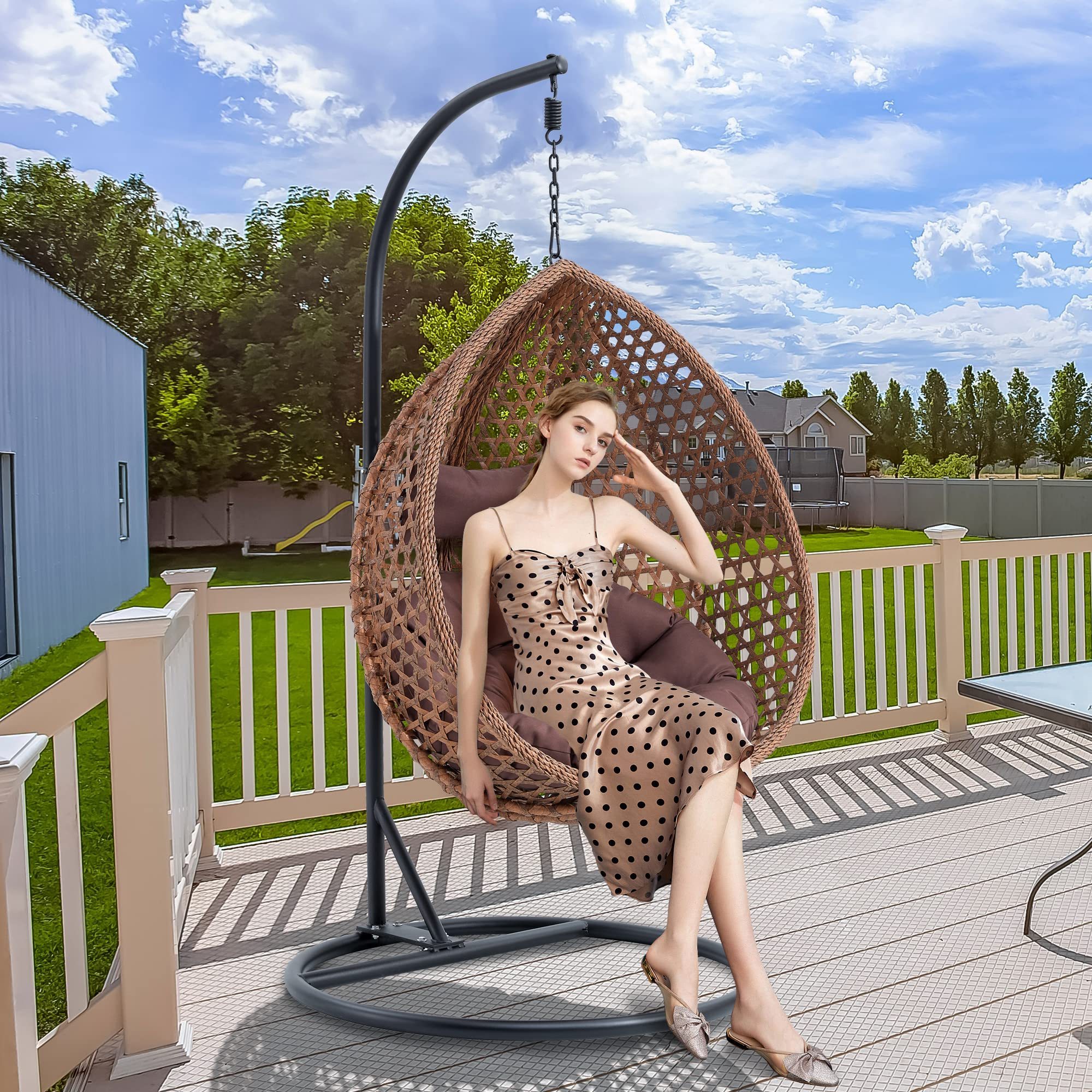 Outdoor Furniture Modern Patio Removable Hanging Rattan Swing Egg Chair With Stand