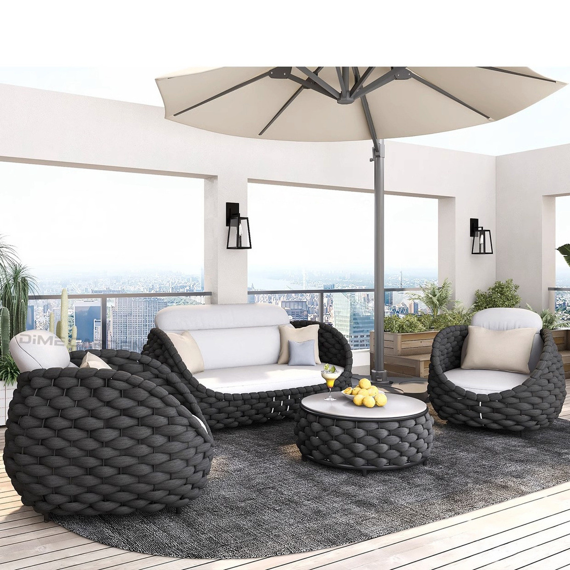 Outdoor Custom Home 7 Piece Luxury Corner Sofa Leisure Conversation Garden Rattan Sofa Patio Set