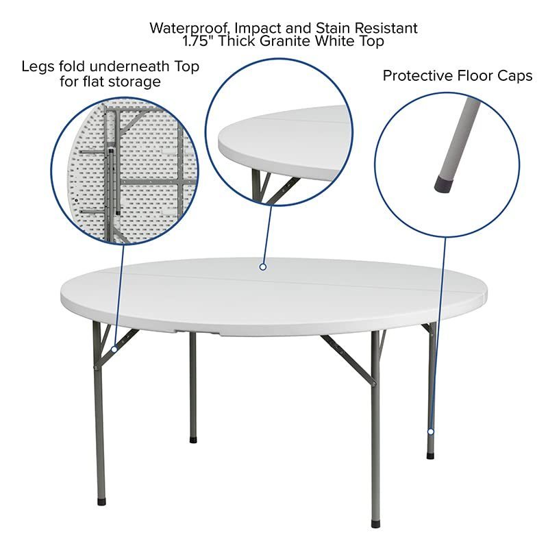 Wedding banquet furniture outdoor round 10 seater folding plastic table, heavy duty 72 inch plastic folding wedding round tables